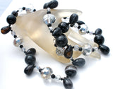 Vintage Art Glass Black Brown Bead Necklace 32" - The Jewelry Lady's Store