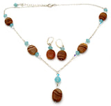 Sterling Silver Banded Agate Lavalier Necklace Set - The Jewelry Lady's Store