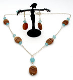 Sterling Silver Banded Agate Lavalier Necklace Set - The Jewelry Lady's Store