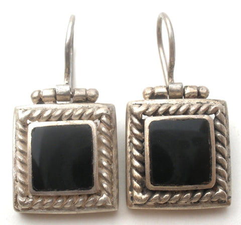 Sterling Silver Black Onyx Earrings Vintage