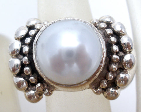 Sterling Silver Faux Pearl Ring Size 9