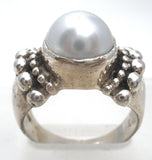 Sterling Silver Faux Pearl Ring Size 9 - The Jewelry Lady's Store