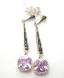 Sterling Silver Lavender CZ & Marcasite Earrings - The Jewelry Lady's Store