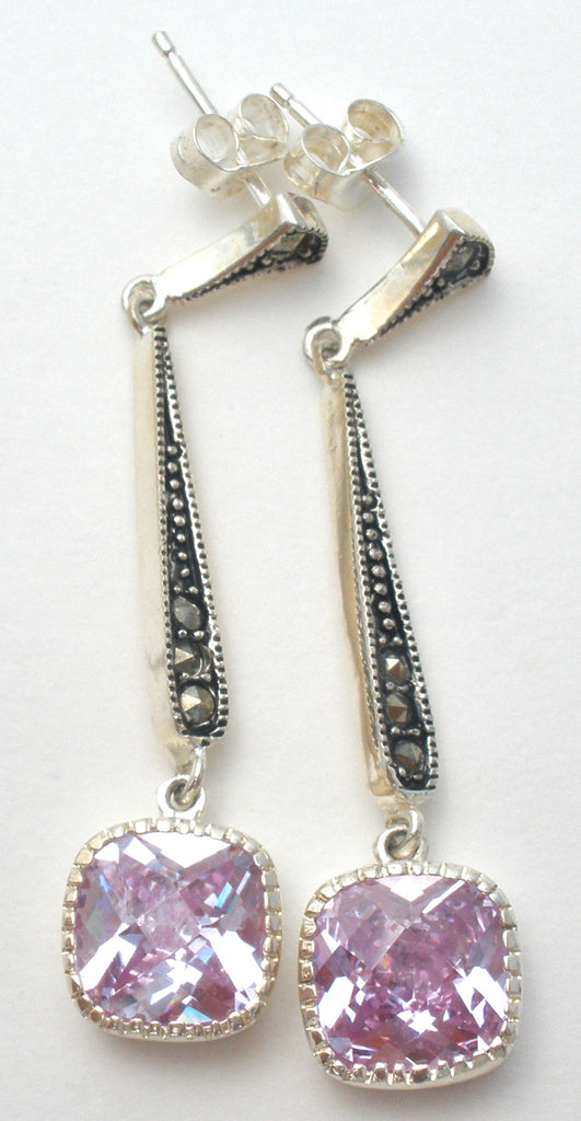 Sterling Silver Lavender CZ & Marcasite Earrings - The Jewelry Lady's Store