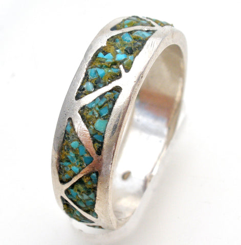 Sterling Silver Mosaic Turquoise Band Ring Size 7