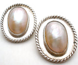 Sterling Silver Oval Pearl Clip Earrings Vintage - The Jewelry Lady's Store