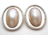 Sterling Silver Oval Pearl Clip Earrings Vintage - The Jewelry Lady's Store