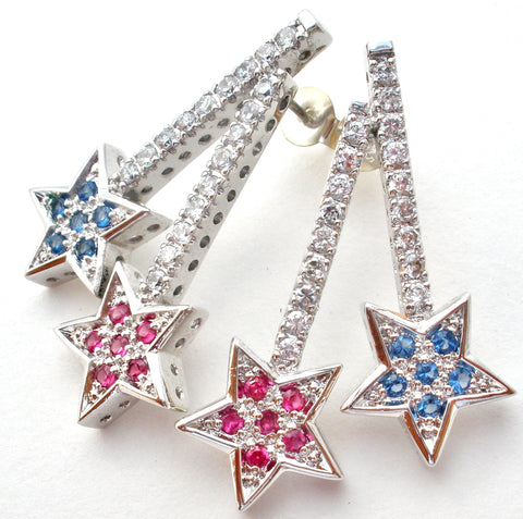 Sterling Silver Star Earrings with Cubic Zirconias