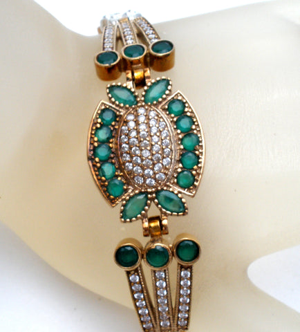 Sterling Silver and Gold Emerald Butterfly Bracelet Vintage