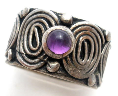 Sterling Silver Amethyst Wide Ring Size 5