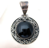 Sterling Silver Black Onyx Pendant Slide Vintage - The Jewelry Lady's Store