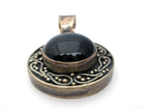 Sterling Silver Black Onyx Pendant Slide Vintage - The Jewelry Lady's Store