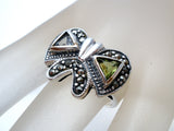 Sterling Silver Bow Ring with Blue Topaz & Peridot - The Jewelry Lady's Store
