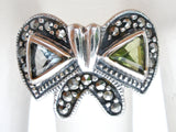 Sterling Silver Bow Ring with Blue Topaz & Peridot - The Jewelry Lady's Store
