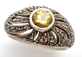 Sterling Silver Citrine & Marcasite Ring Size 8.5 - The Jewelry Lady's Store