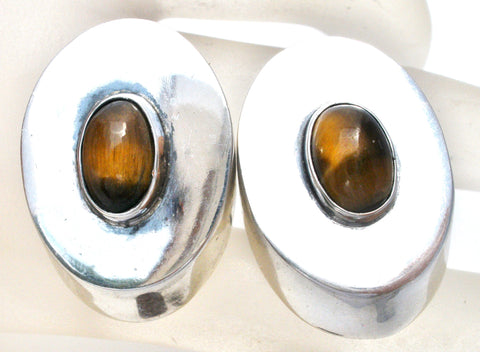 Sterling Silver Cufflinks with Tiger's Eye Gemstones