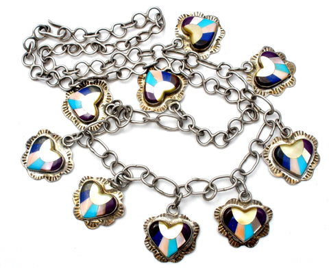 Sterling Silver Heart Necklace with Gemstones Vintage