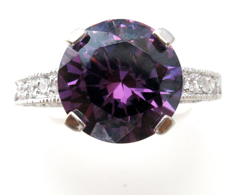 Sterling Silver Ring with Purple Cubic Zirconia Size 7