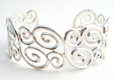 Swirl Design Cuff Bracelet Sterling Silver