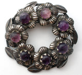 Taxco 980 Silver Amethyst Wreath Brooch Vintage - The Jewelry Lady's Store