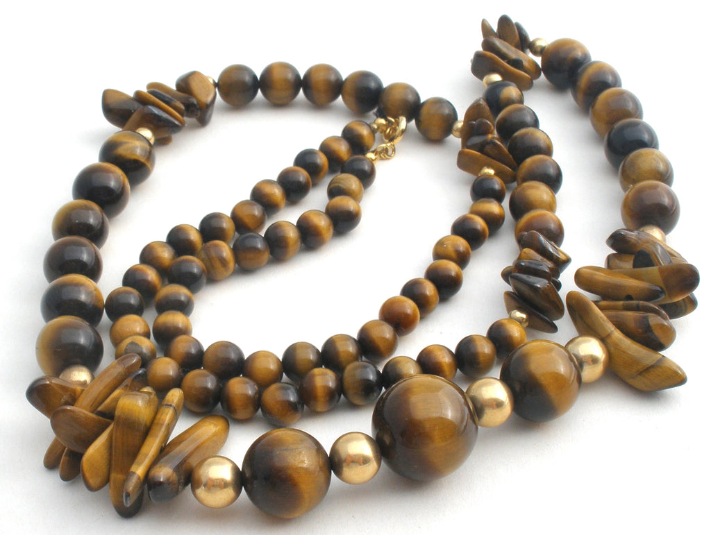 Tiger's Eye Gemstone Bead Necklace 28" Long - The Jewelry Lady's Store