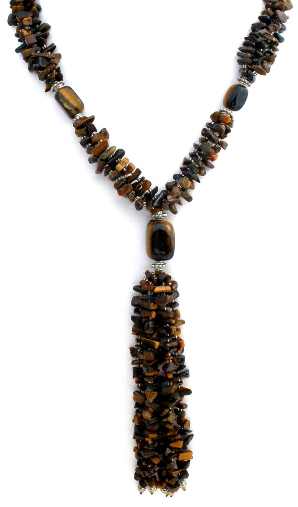 Tiger's Eye Nugget Bead Tassel Necklace 20" - The Jewelry Lady's Store