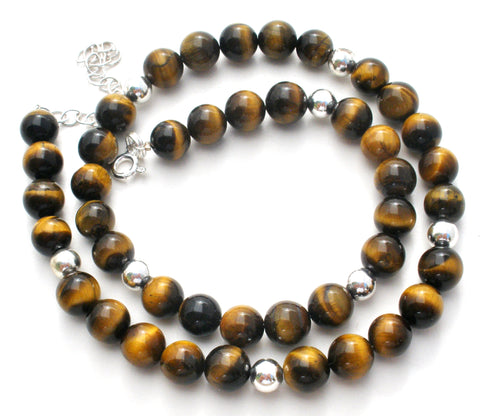 Tiger's Eye Bead Necklace Sterling Silver