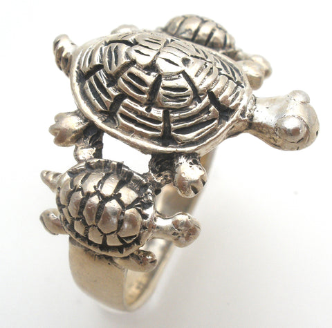 Triple Turtle Ring Sterling Silver Size 7.5