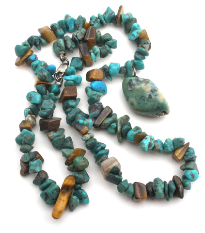 Turquoise Nugget Bead Necklace 16" Vintage