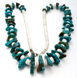 Turquoise Nuggets & Puka Shell Necklace Vintage - The Jewelry Lady's Store