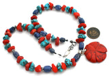 Turquoise Sodalite & Coral Rose 925 Necklace - The Jewelry Lady's Store
