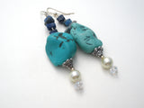 Turquoise Sodalite & Pearl Earrings Vintage - The Jewelry Lady's Store