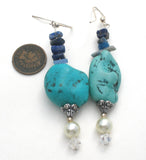 Turquoise Sodalite & Pearl Earrings Vintage - The Jewelry Lady's Store