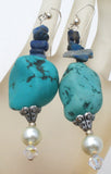 Turquoise Sodalite & Pearl Earrings Vintage - The Jewelry Lady's Store