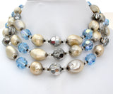 Vendome Blue Bead & Pearl Necklace Vintage - The Jewelry Lady's Store