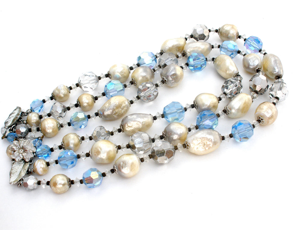 Vendome Blue Bead & Pearl Necklace Vintage - The Jewelry Lady's Store
