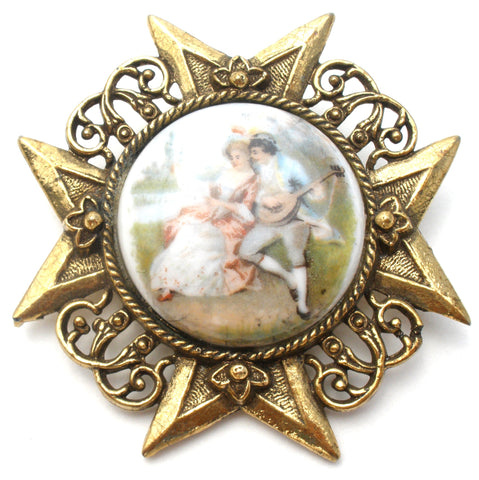 Victorian Courting Couple Brooch Pin Vintage