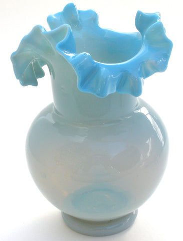 Victorian Hand Blown Blue Ruffle Vase
