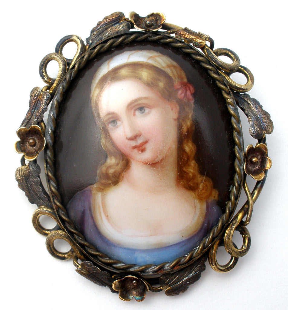 Victorian Hand Painted Lady Portrait Brooch - The Jewelry Lady's Store