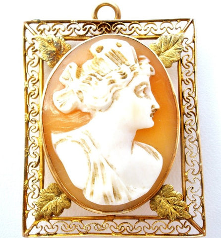 Cameo Pendant Brooch Victorian 10K Yellow Gold