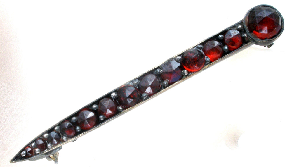 Victorian Bar Pin Brooch with Bohemian Garnets - The Jewelry Lady's Store