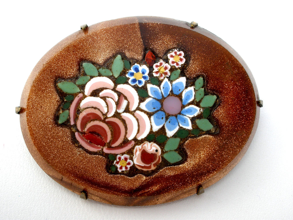 Victorian Mosaic Aventurine Goldstone Brooch - The Jewelry Lady's Store