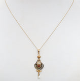 Victorian Ruby & Pearl Gold Lavalier Necklace Ostby & Barton - The Jewelry Lady's Store
