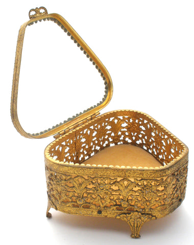 Vintage Brass & Beveled Glass Jewelry Box / Casket