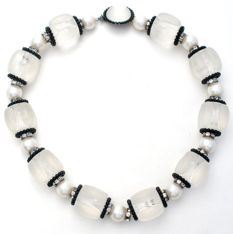 Clear Lucite Pearl & Rondelle Necklace Vintage