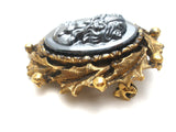 Vintage Hematite Left Facing Cameo Brooch Pin - The Jewelry Lady's Store