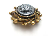 Vintage Hematite Left Facing Cameo Brooch Pin - The Jewelry Lady's Store