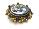 Vintage Hematite Left Facing Cameo Brooch Pin - The Jewelry Lady's Store