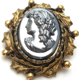 Vintage Hematite Left Facing Cameo Brooch Pin - The Jewelry Lady's Store