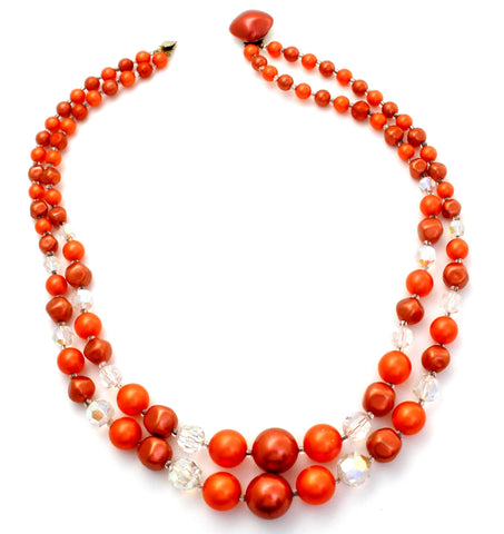 Vintage Orange Bead Necklace Double Strand